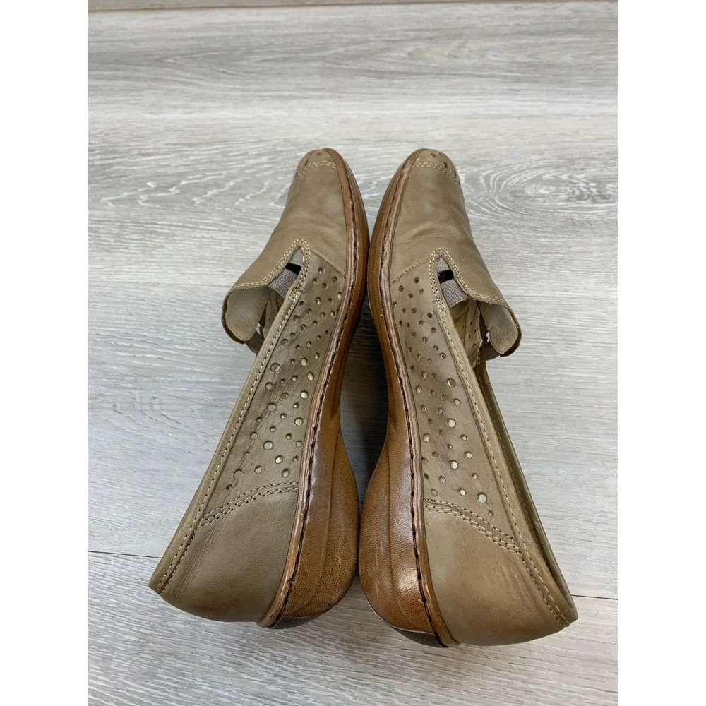 Rieker Women's Brown Leather Perforated Slip On Loafers Size 39 EU 8 US Shoes